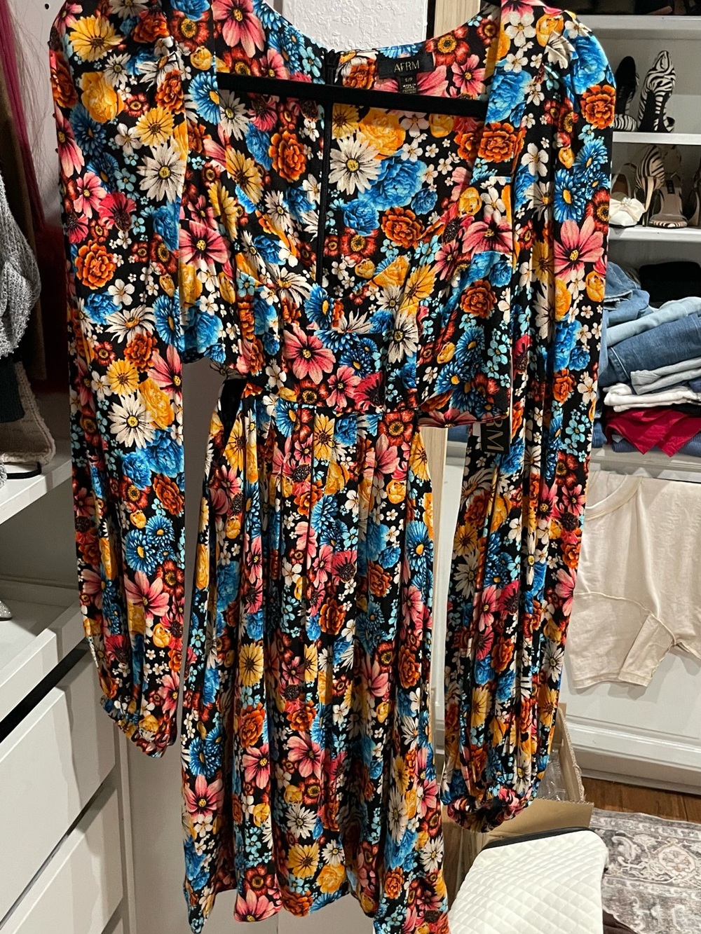 REVOLVE Floral Puff-Sleeve Mini Dress in Blue, Yellow & Pink - Picture 5 of 5